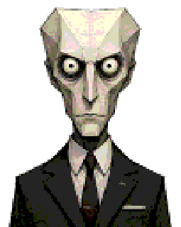 The pixel-art CEO of Void Inc. in a black suit.